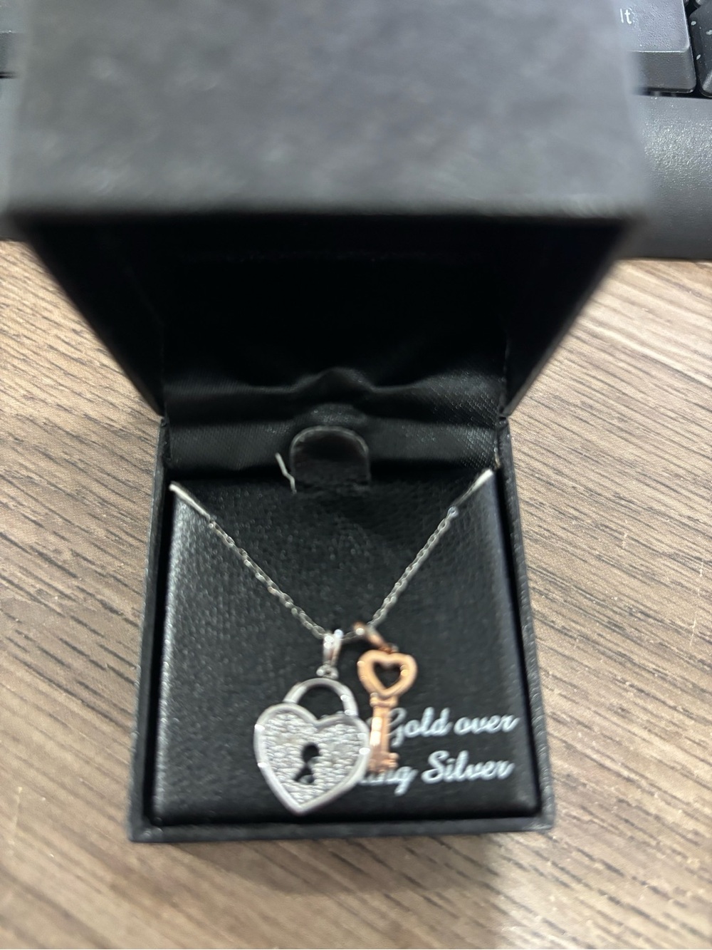 Macy's Two-Tone Heart Lock and Key Necklace in Silver and Rose Gold